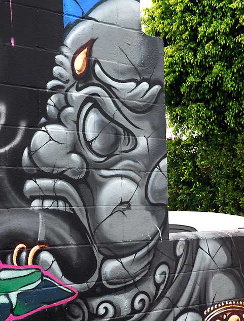 Gray monster face - detail of English Laundry Passage mural, Melrose Avenue