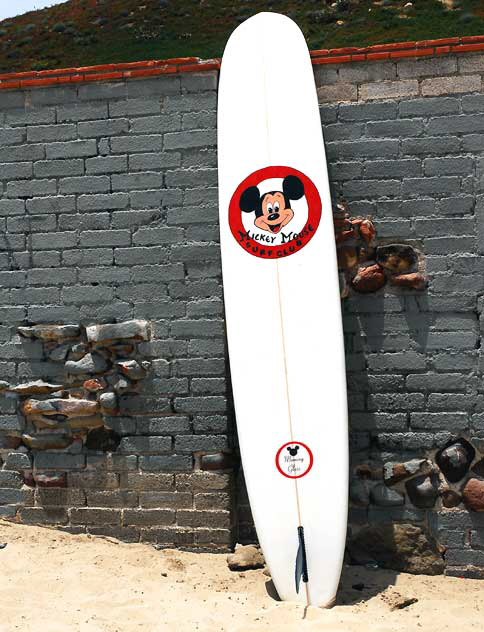 Mickey Mouse surfboard at "The Wall" at Surfrider Beach, Malibu
