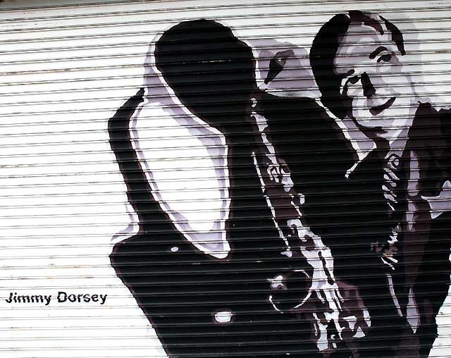 Jimmy Dorsey on roll-down door, Hollywood Boulevard