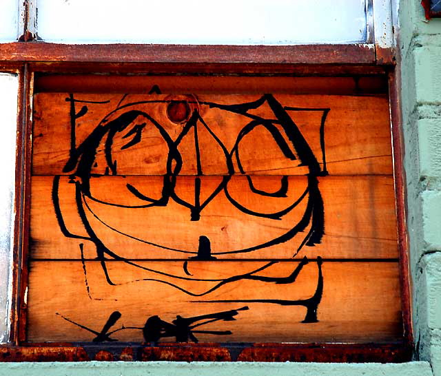 Graffiti Cat in Window, ally north of Wilshire