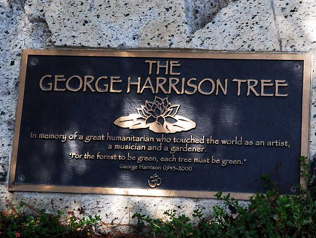 Plaque at the George Harrison Tree at the Griffith Observatory on Mount Hollywood