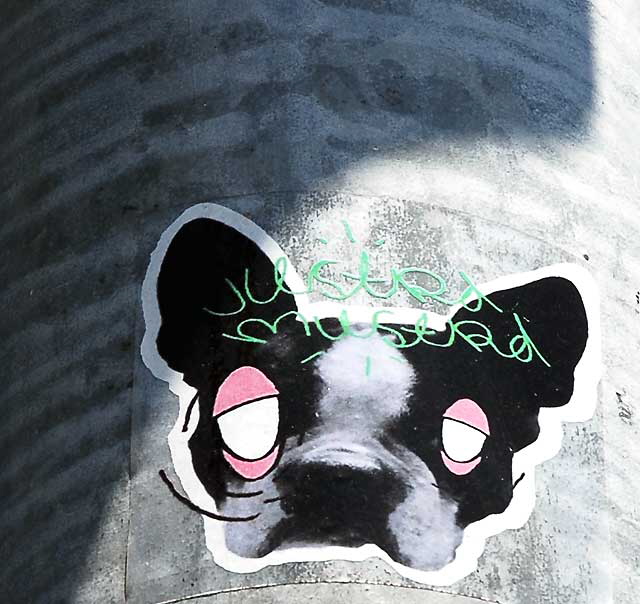 Dog sticker on lamppost, Melrose Avenue
