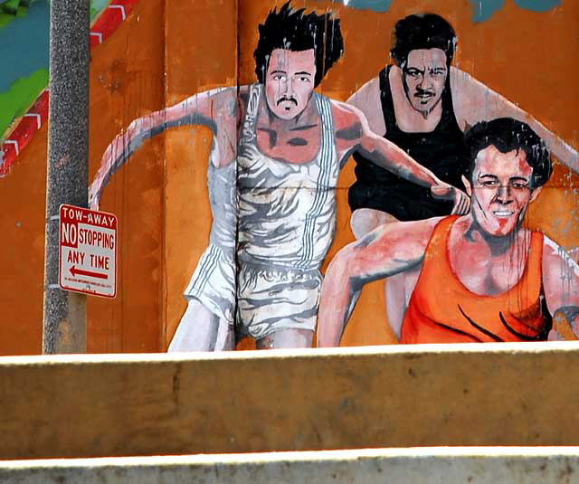 Runners mural by Ruben Soto on the west side of Echo Park Lake, photographed on Wednesday, June 23, 2010