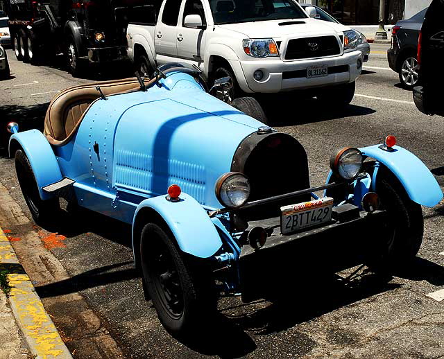 Blue Bugatti Type-35 replica parked on Hollywood Boulevard at Virgil, Monday, June 7, 2010
