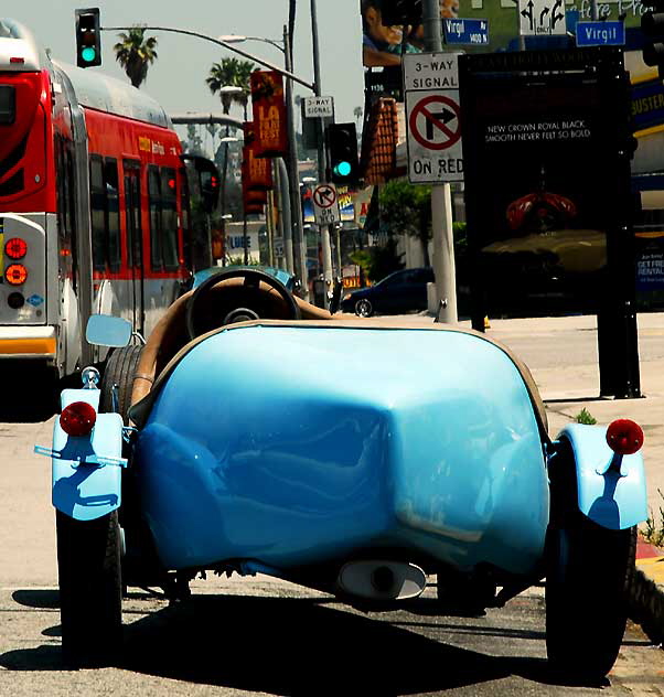 Blue Bugatti Type-35 replica parked on Hollywood Boulevard at Virgil, Monday, June 7, 2010