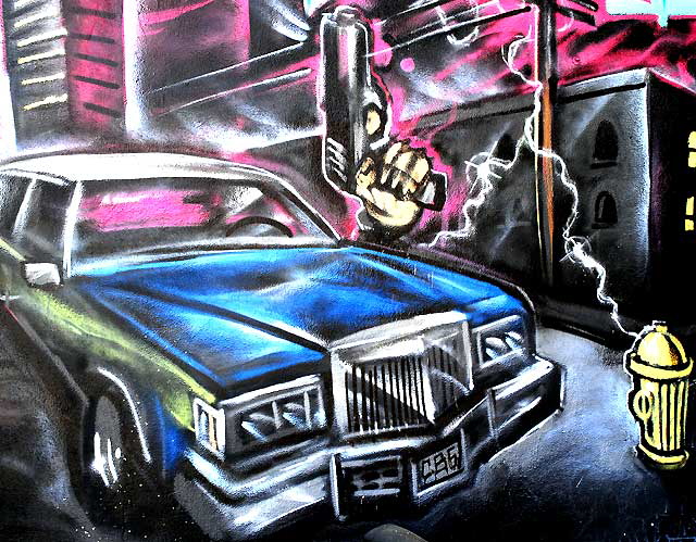 Mural in alley behind Melrose Avenue: Drive-By