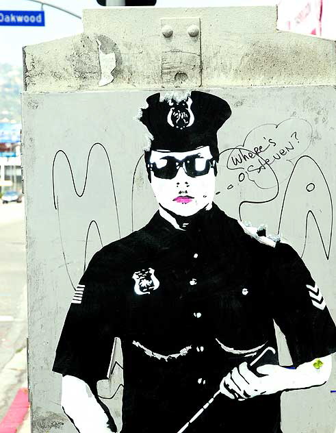 Cop on Toilet - graphic on utility box, La Cienega at Oakwood, West Hollywood 