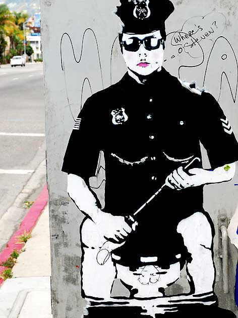 Cop on Toilet - graphic on utility box, La Cienega at Oakwood, West Hollywood 