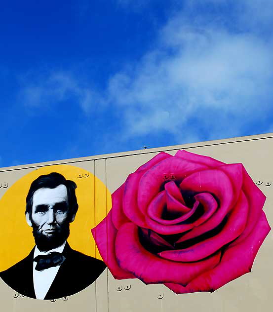 Lincoln and Rose - graphic on the rear of the Whole Foods Store at Lincoln Boulevard and Rose Avenue in Venice, California 