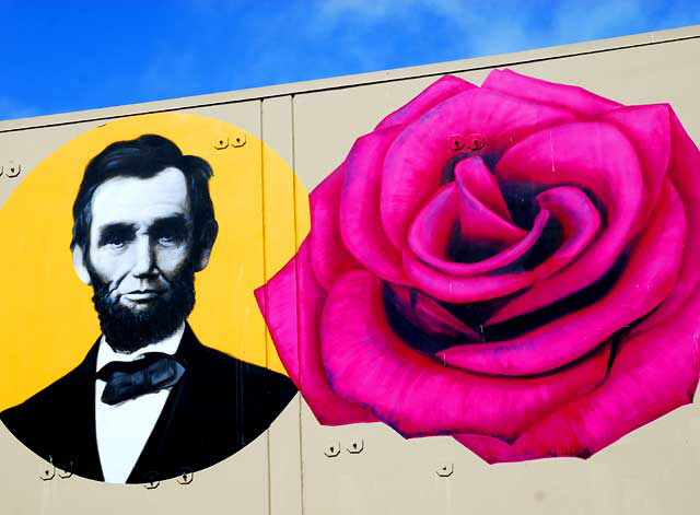 Lincoln and Rose - graphic on the rear of the Whole Foods Store at Lincoln Boulevard and Rose Avenue in Venice, California 
