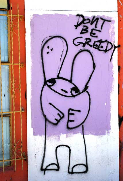 "Don't Be Greedy" - art wall on La Brea at Olympic 