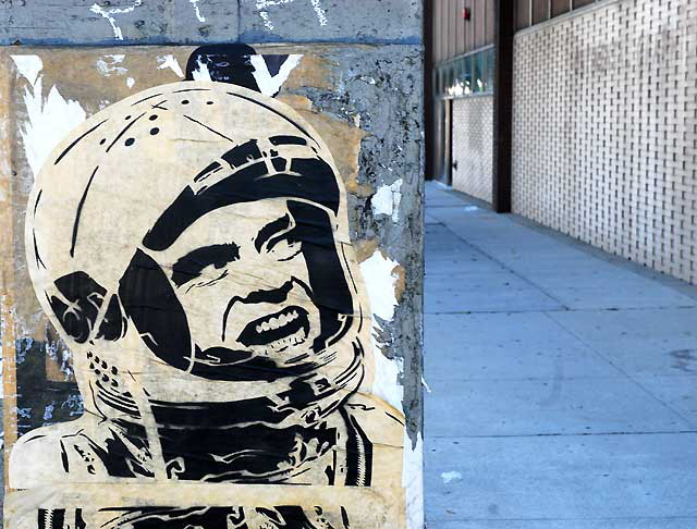 Spaceman graphic on utility box, southwest corner of La Brea and First, Los Angeles