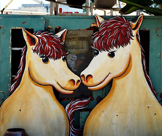 Wooden Ponies - display yard at Nick Metropolis La Brea and First, Los Angeles
