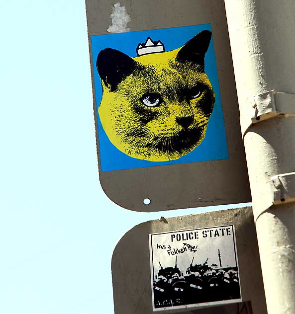Cat sticker, Hollywood Boulevard at Sunset Boulevard, Los Feliz