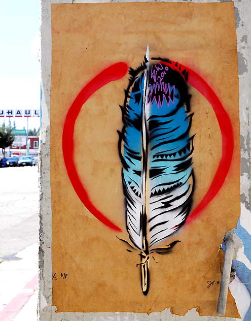 Feather, utility box on Hollywood Boulevard at Sunset Boulevard, Los Feliz