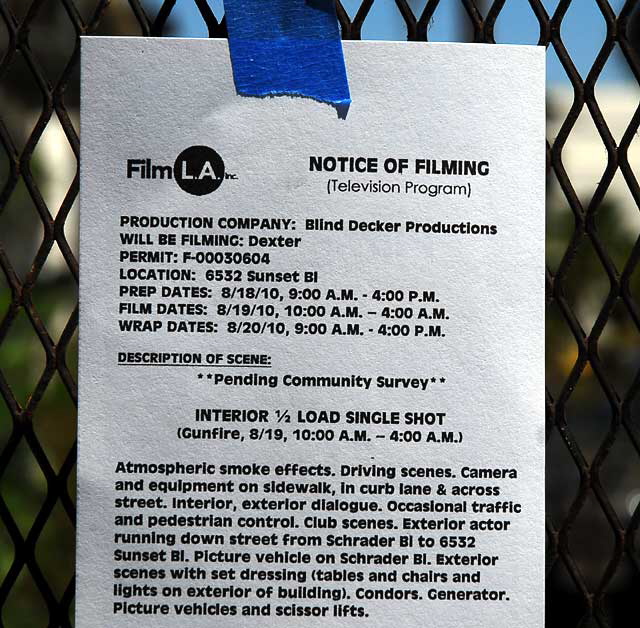 Filming Notice in Hollywood - Dexter