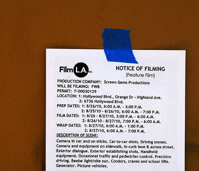 Filming Notice, Hollywood Boulevard