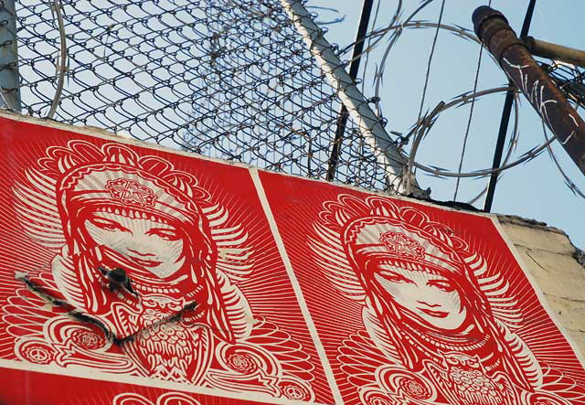 Shepard Fairey artwork in alley off Sunset Boulevard between Mohawk and Alvarado