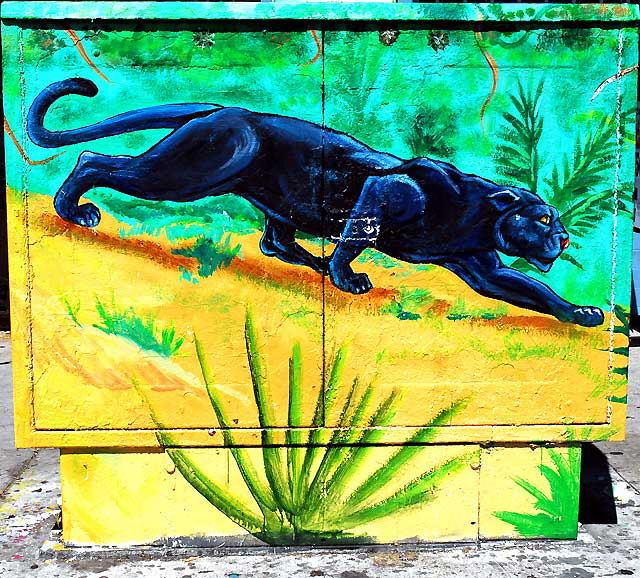 Leopard painting on a utility box, Sunset Boulevard in Echo Park 