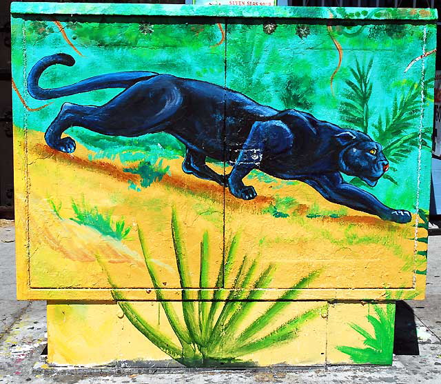 Leopard painting on a utility box, Sunset Boulevard in Echo Park 