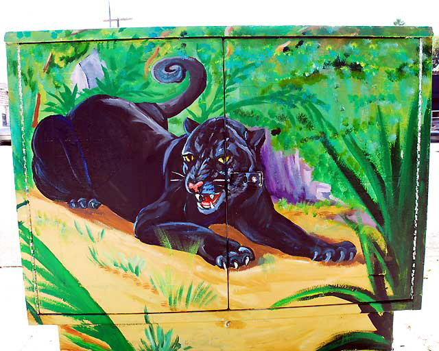 Leopard painting on a utility box, Sunset Boulevard in Echo Park 