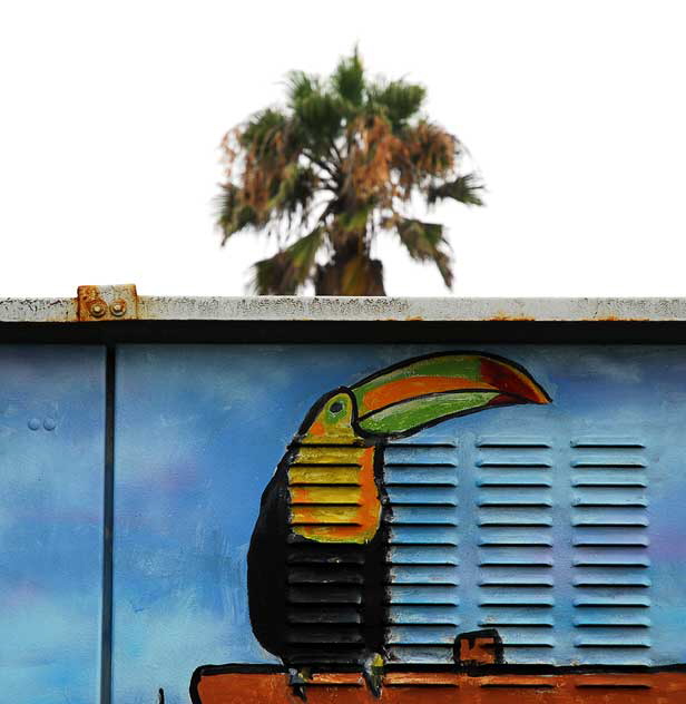 Toucan painted on utility box, Ocean Front Walk at Washington, Venice Beach