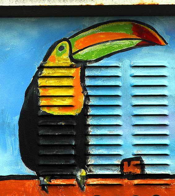 Toucan painted on utility box, Ocean Front Walk at Washington, Venice Beach