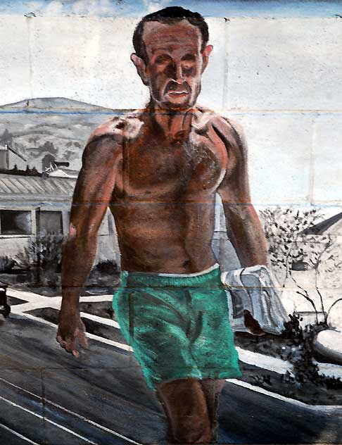 Walking Man mural by Nicholas Gagliarducci, 2009, Sunset Boulevard at North Vendome Street, Silverlake, Los Angeles