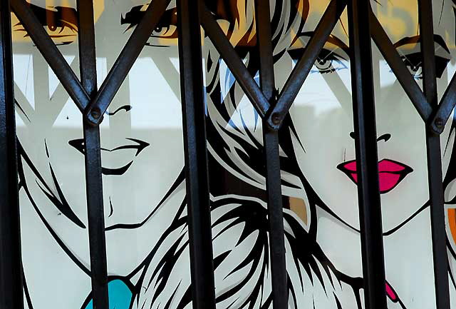 Window of beauty parlor, Fairfax Avenue