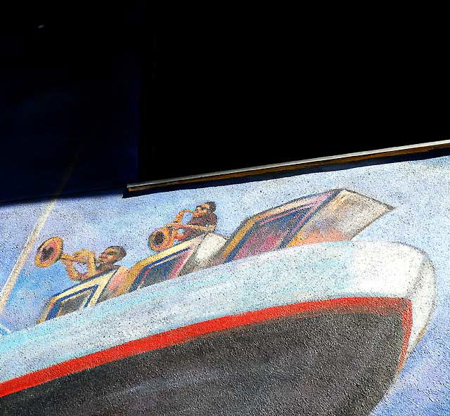 Horn on and Ocean Liner - detail of mural on the west wall of Amoeba Music, Sunset Boulevard in Hollywood 