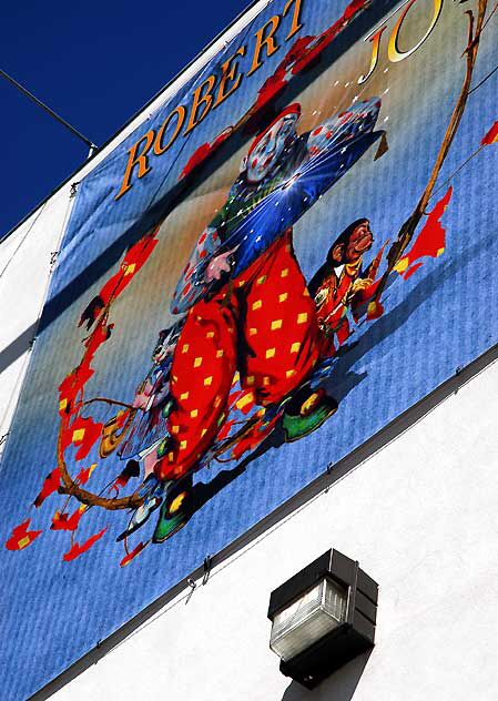 Clown and Monkey - detail of banner for a Robert Plant album, west wall of Amoeba Music, Sunset Boulevard in Hollywood