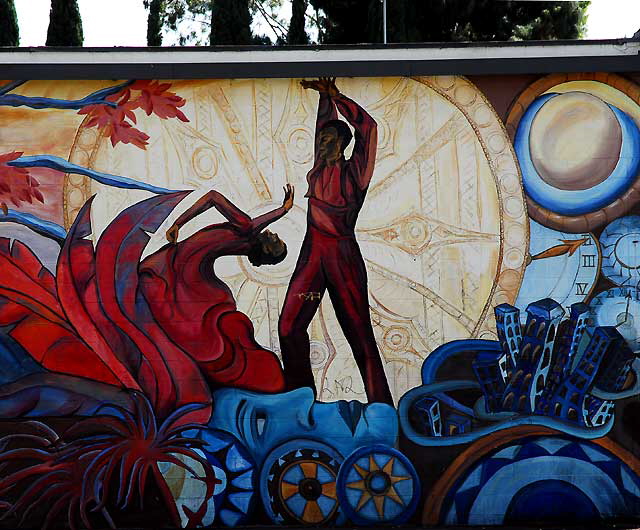 Clockworks, mural by Annie Sperling-Cesano, Santa Monica Boulevard at Virgil 