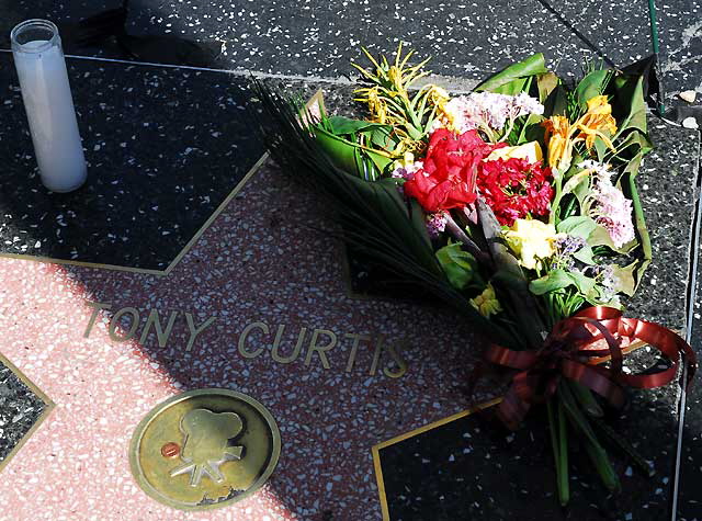 Flowers at Tony Curtis' star on the Hollywood Walk of Fame, Thursday, September 30, 2010