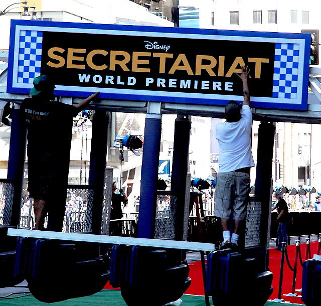 Setting up for the premiere of the movie "Secretariat" at the El Capitan Theater on Hollywood Boulevard, Thursday, September 30, 2010