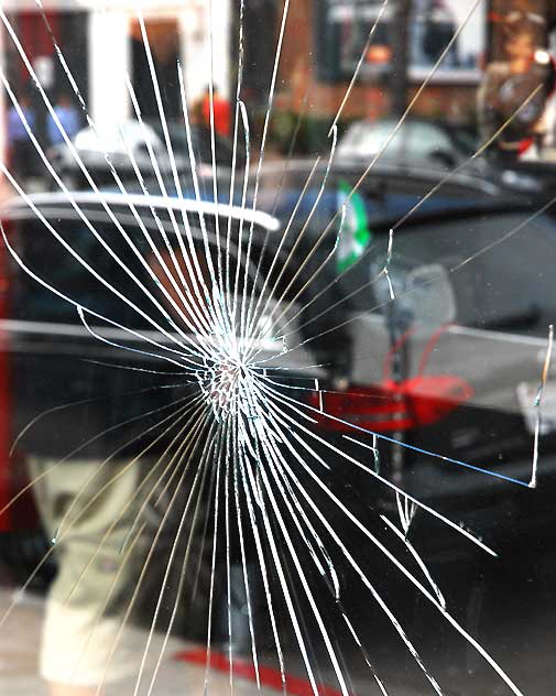 Bullet hole in window, Selma and Cahuenga, Hollywood