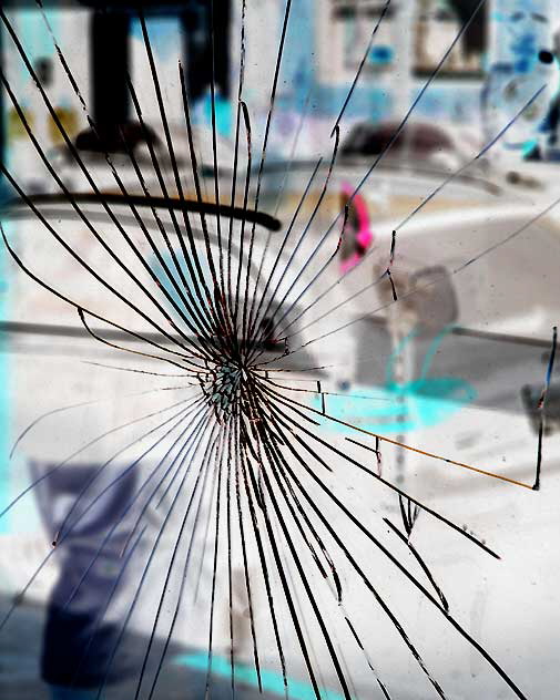 Bullet hole in window, Selma and Cahuenga, Hollywood