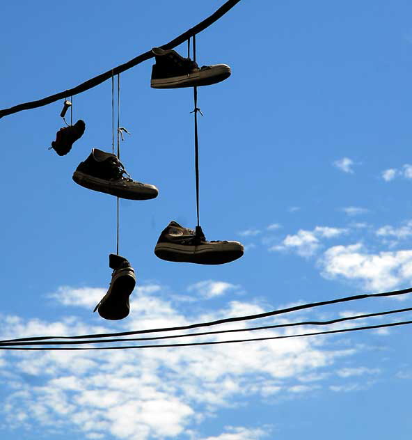 Sneakers on wire - parking lot behind the El Capitan Theater, Hollywood Boulevard
