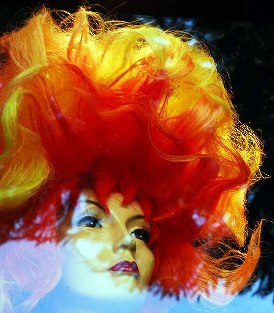 Orange wig in store window, Hollywood Boulevard