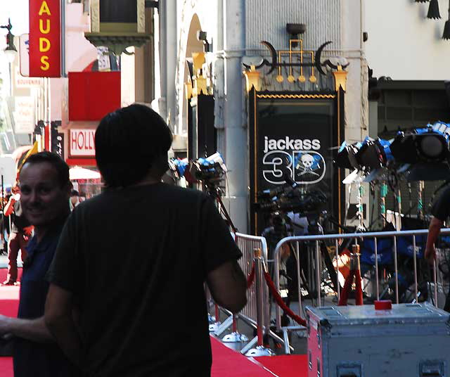 Setting up for the world premiere of "Jackass 3-D" at the Chinese Theater on Hollywood Boulevard, Wednesday, October 13, 2010