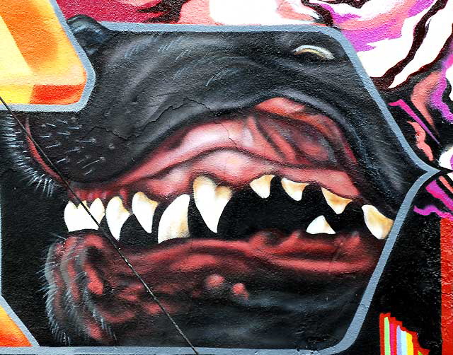 Mad Dog, detail of mural in alley, Melrose at Fuller