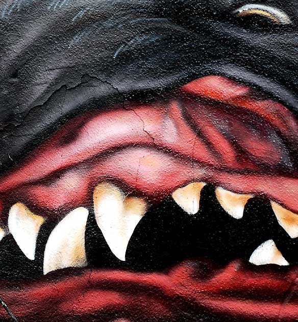 Mad Dog, detail of mural in alley, Melrose at Fuller