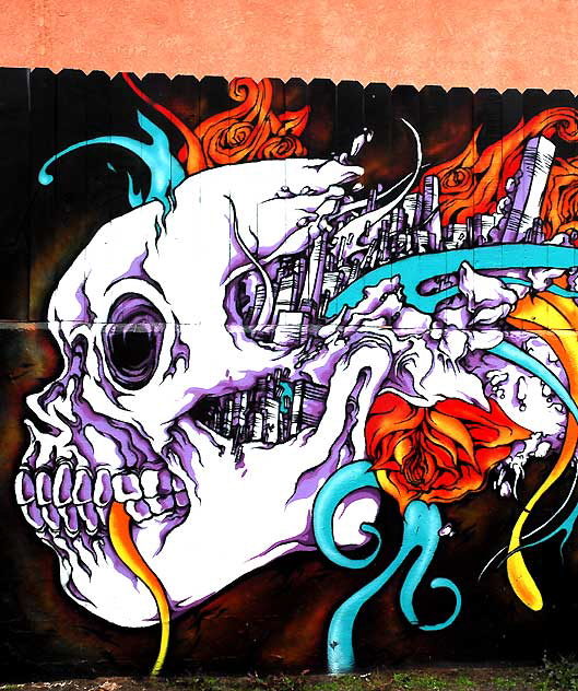 Skull and Flowers Mural, alley behind Melrose Avenue at Fuller