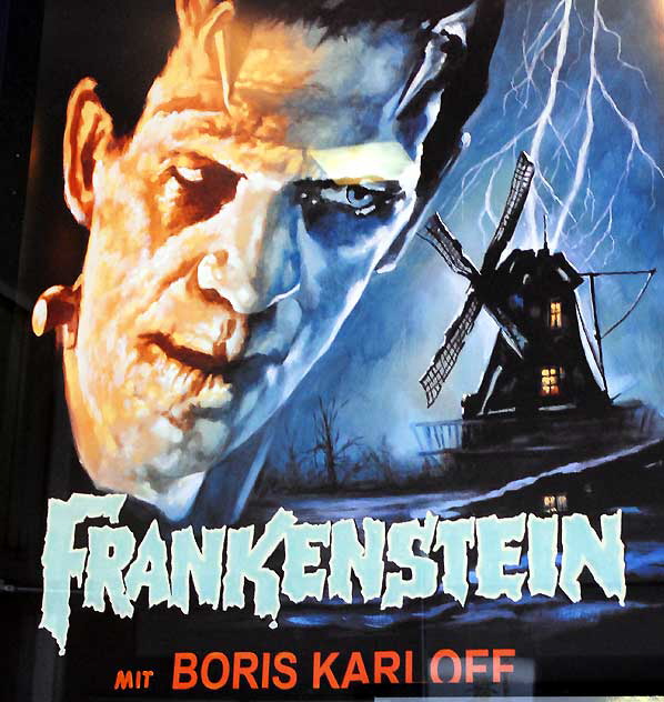 Vintage Frankenstein poster in store window, Hollywood Boulevard