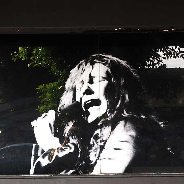 Photo of Janis Joplin, exterior wall of the Essex Public House, Hollywood Boulevard 