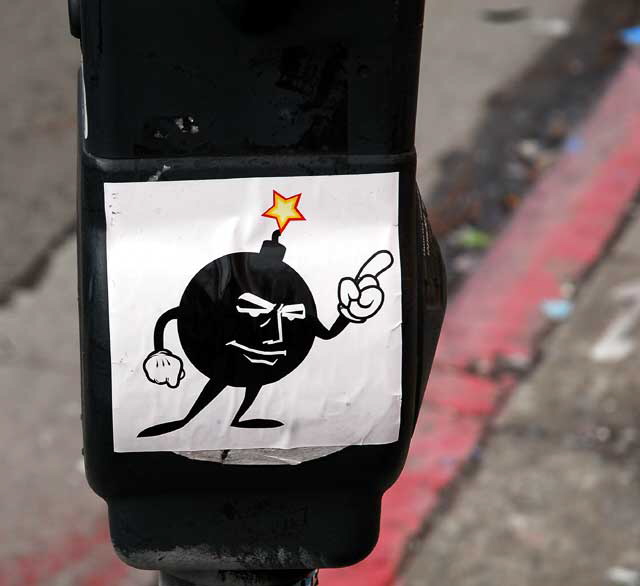 "Bomb Man" sticker on parking meter, Melrose Avenue