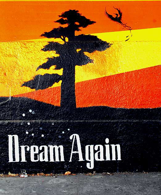 "Dream Again" mural, located in the Myra Avenue Underpass, in the dark under Sunset Boulevard, in the Silverlake area - 2007, designed by Brandon Tu 