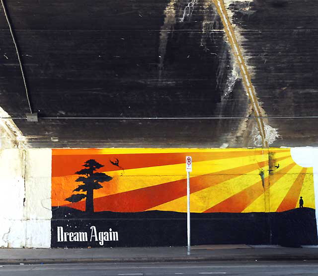 "Dream Again" mural, located in the Myra Avenue Underpass, in the dark under Sunset Boulevard, in the Silverlake area - 2007, designed by Brandon Tu 