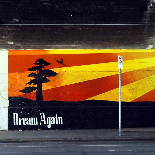 "Dream Again" mural, located in the Myra Avenue Underpass, in the dark under Sunset Boulevard, in the Silverlake area - 2007, designed by Brandon Tu 