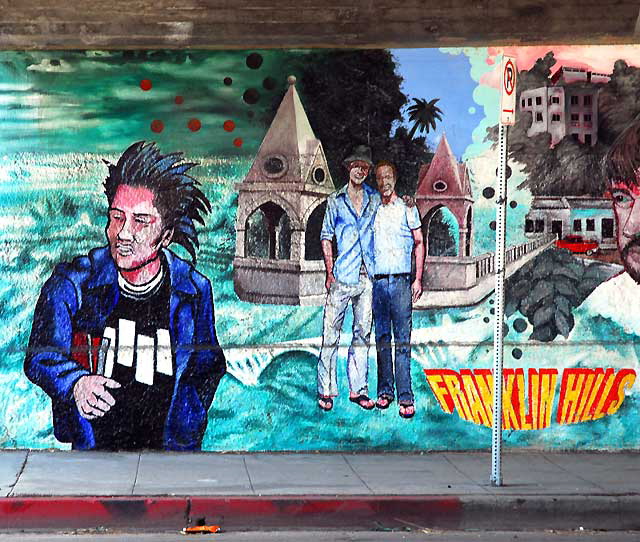 Detail of the "Gateway" mural - 2008, by Louie Metz, Guia Avesani, Rob Malone and Brandt Marshall - Myra Avenue Underpass, under Sunset Boulevard in Silverlake