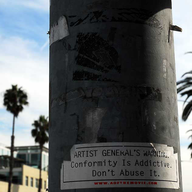 Conformity sticker, Ocean Avenue, Santa Monica, California